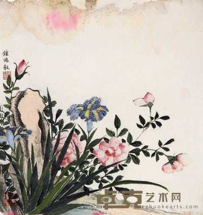 钟质夫 花卉 带框 34×31cm